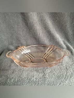 Vintage Pink Depression Glass Canoe Pickle Relish Candy Dish Geometric 8.25”